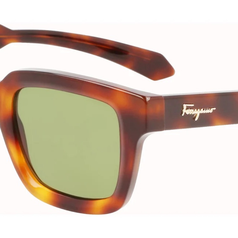 Salvatore Ferragamo Tortoiseshell Frame Sunglasses with Green Lenses